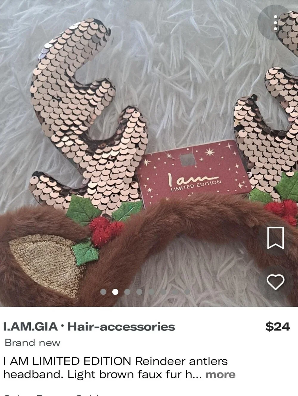I AM Holiday Christmas Reindeer Antlers Headband Party Sequined Faux Fur
